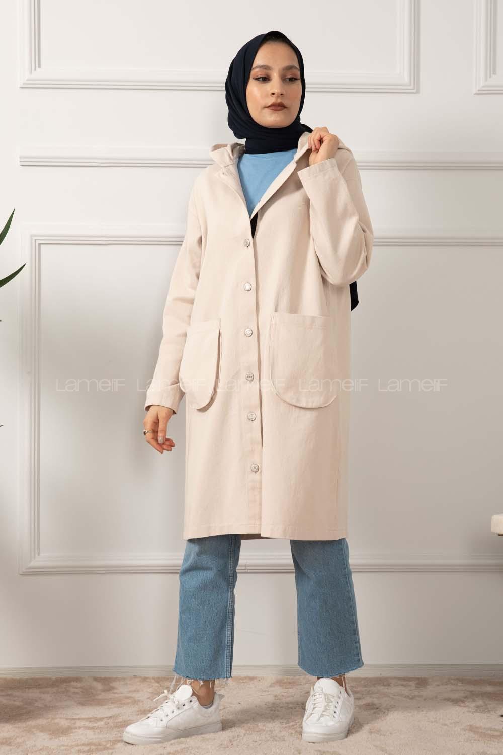 Modalamelif Körük Cepli Kapşonlu Ceket Taş