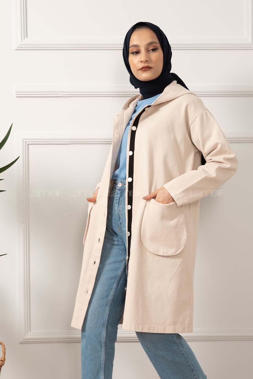 Modalamelif Körük Cepli Kapşonlu Ceket Taş