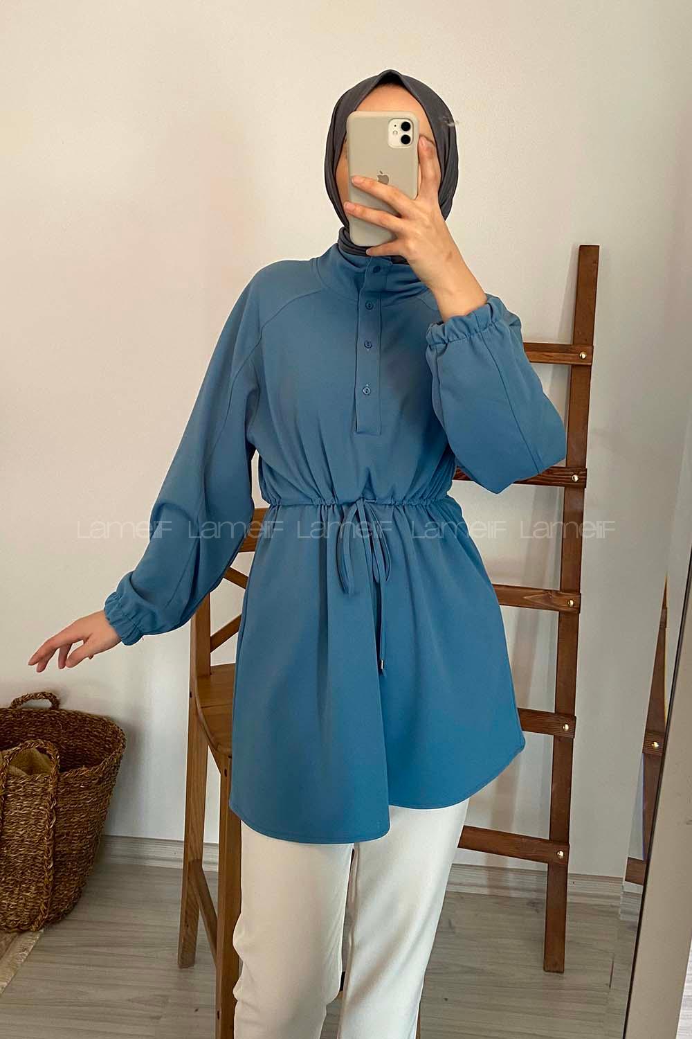 Modalamelif Önü Bağlamalı Gömlek Turkuaz