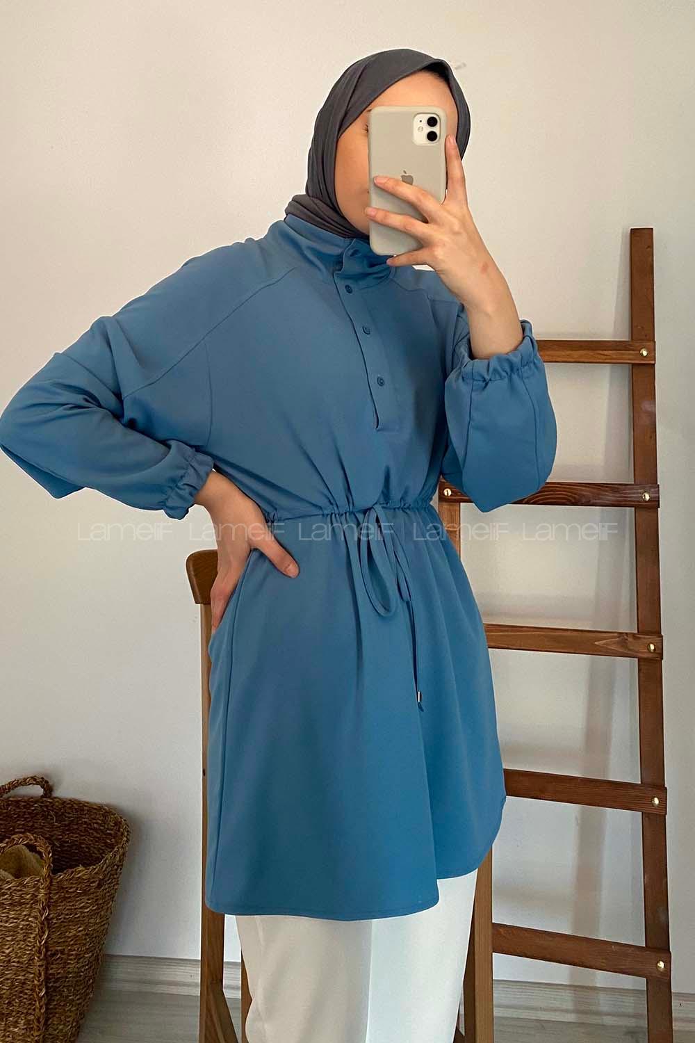 Modalamelif Önü Bağlamalı Gömlek Turkuaz