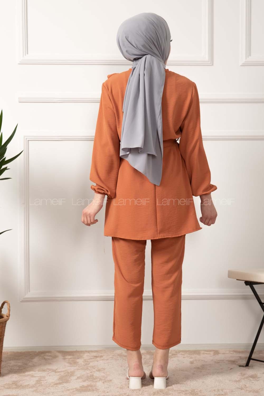 Modalamelif Önü Fırfırlı Kuşaklı İkili Takım Kiremit