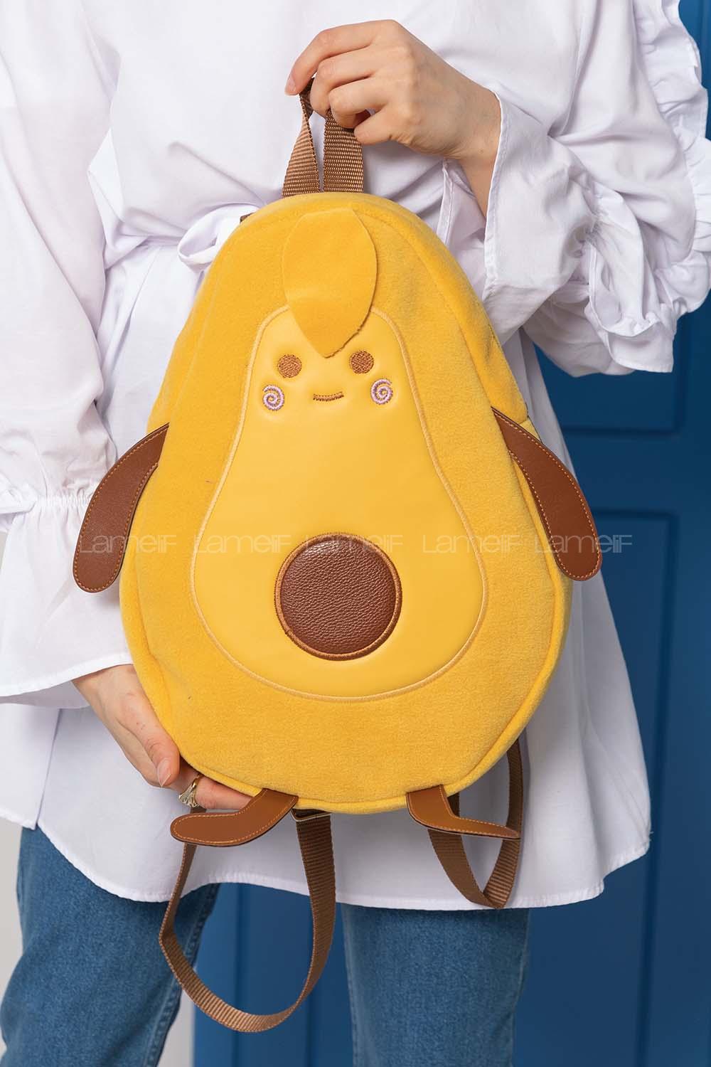 Modalamelif Peluş Avokado Sırt Çantası Hardal Sarısı