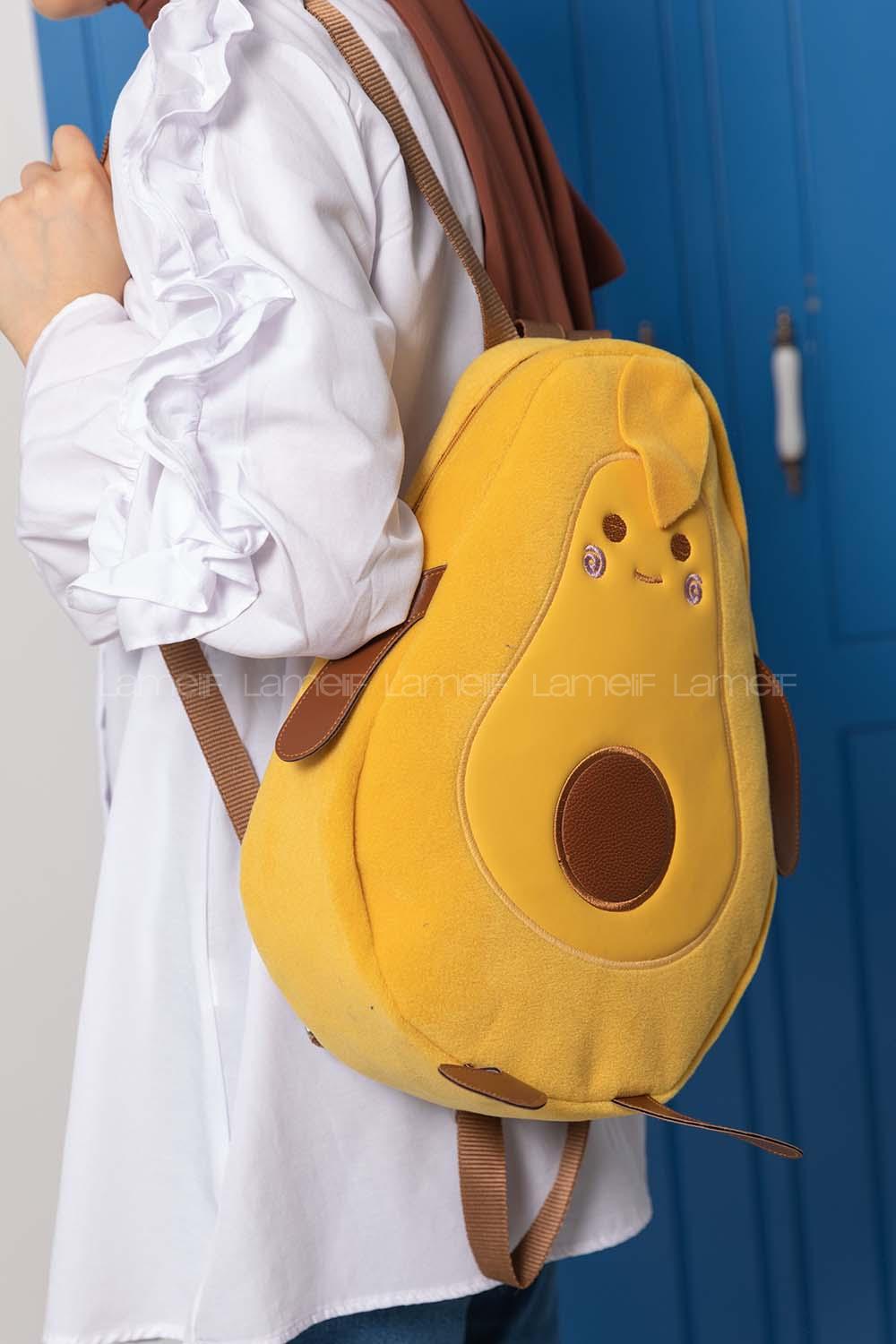 Modalamelif Peluş Avokado Sırt Çantası Hardal Sarısı