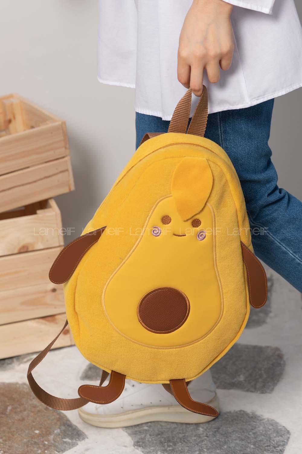 Modalamelif Peluş Avokado Sırt Çantası Hardal Sarısı