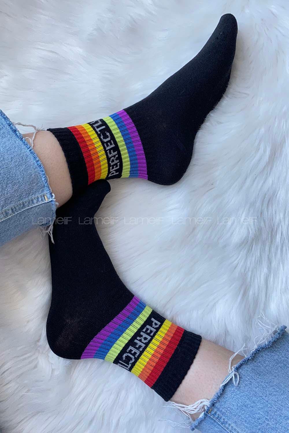 Modalamelif Perfect Renkli Soket Çorap Siyah