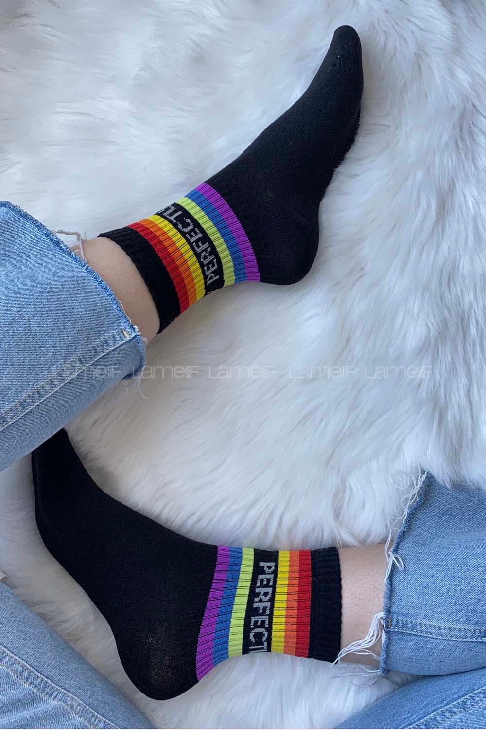 Modalamelif Perfect Renkli Soket Çorap Siyah