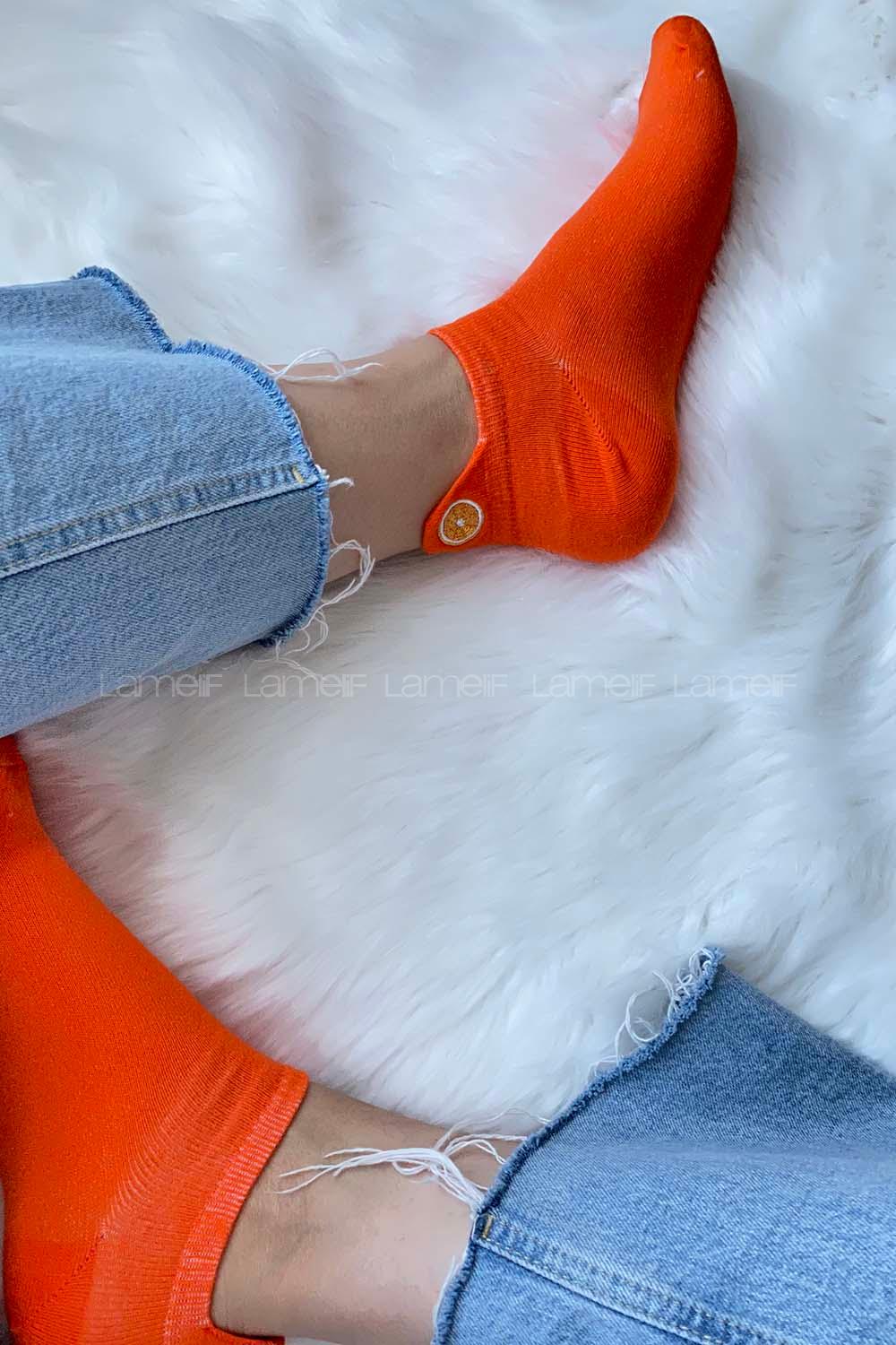 Modalamelif Portakal İşlemeli Patik Çorap Turuncu