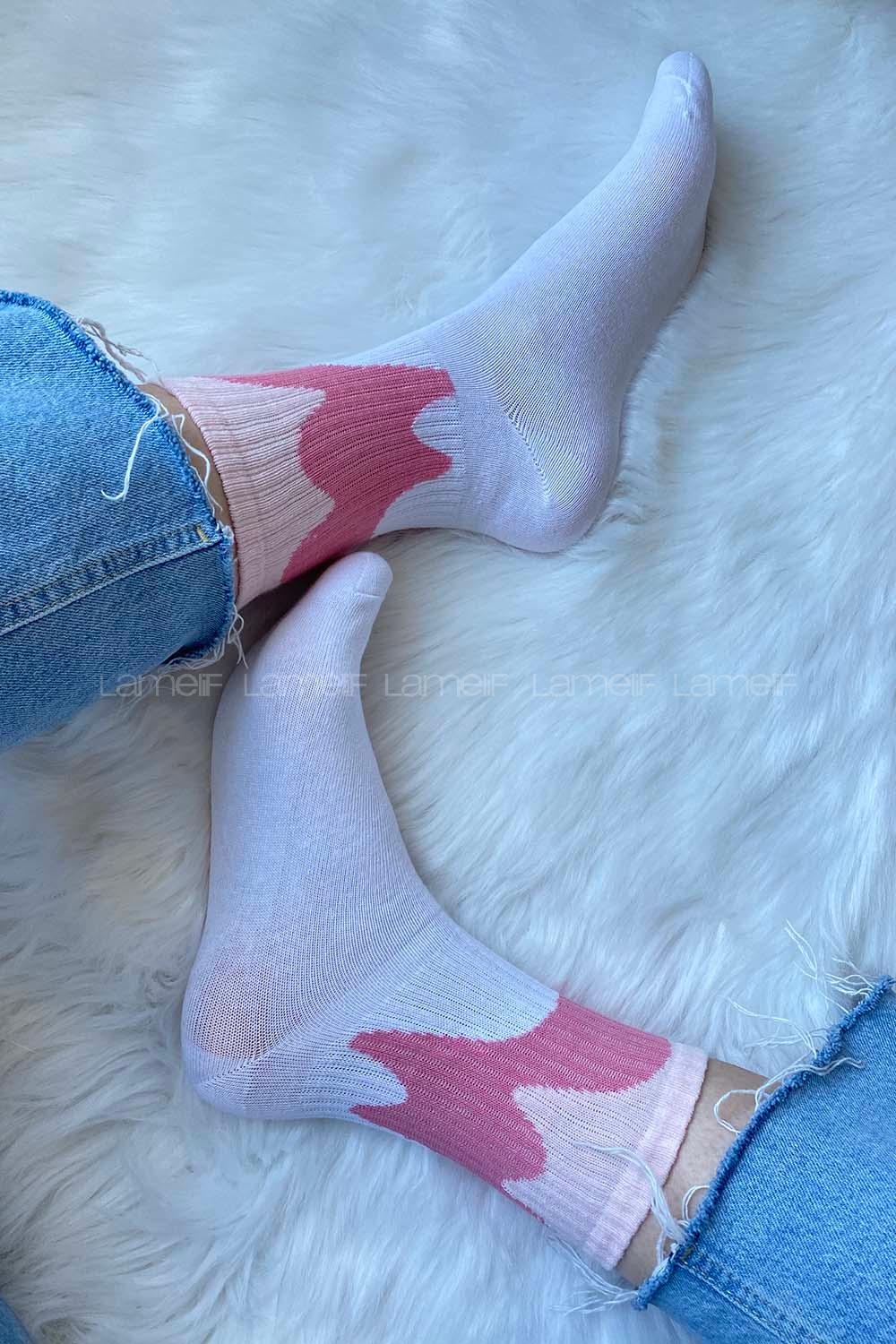 Modalamelif Pudra Geçişli Soket Çorap Beyaz