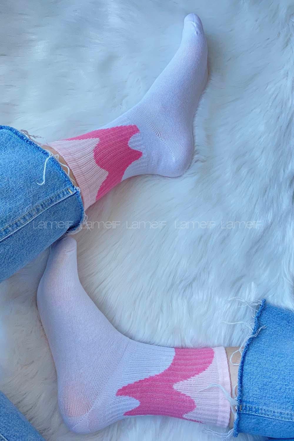 Modalamelif Pudra Geçişli Soket Çorap Beyaz