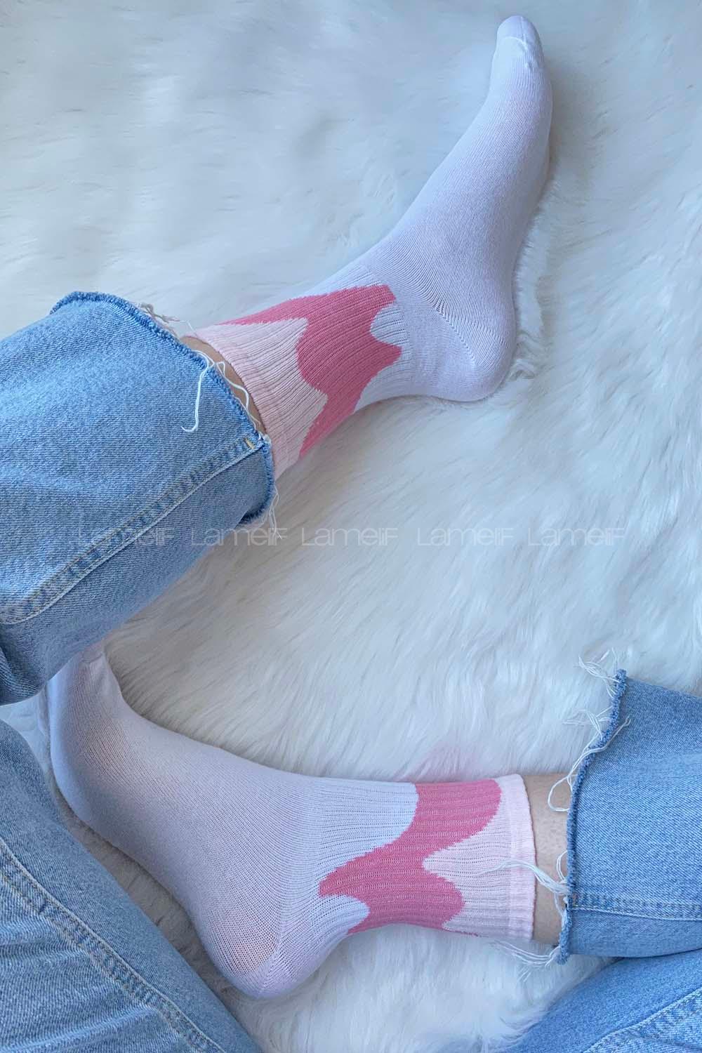 Modalamelif Pudra Geçişli Soket Çorap Beyaz