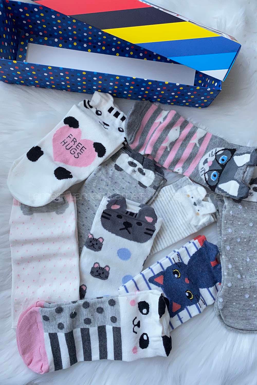 Modalamelif Sevimli Desen Patik Çorap 9lu Kutu