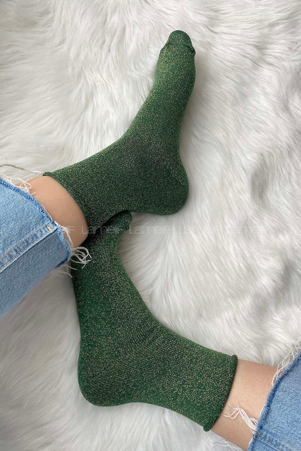 Modalamelif Simli Yeşil Çorap