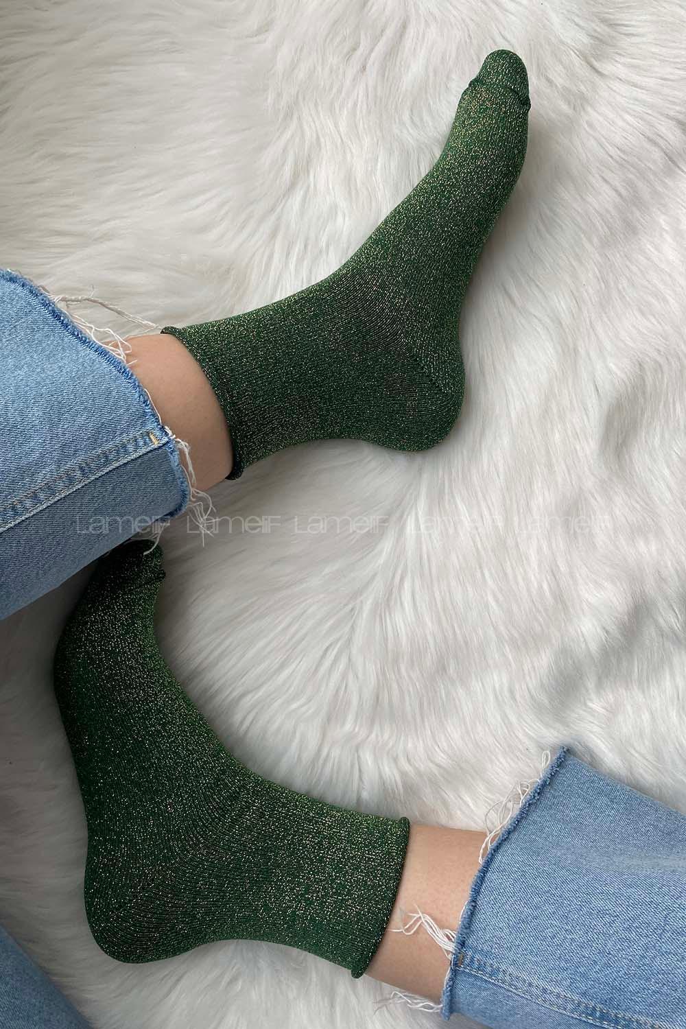 Modalamelif Simli Yeşil Çorap