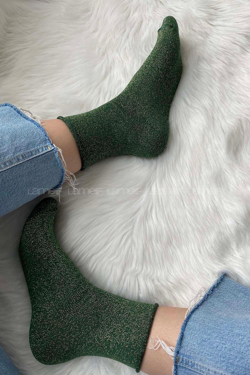 Modalamelif Simli Yeşil Çorap