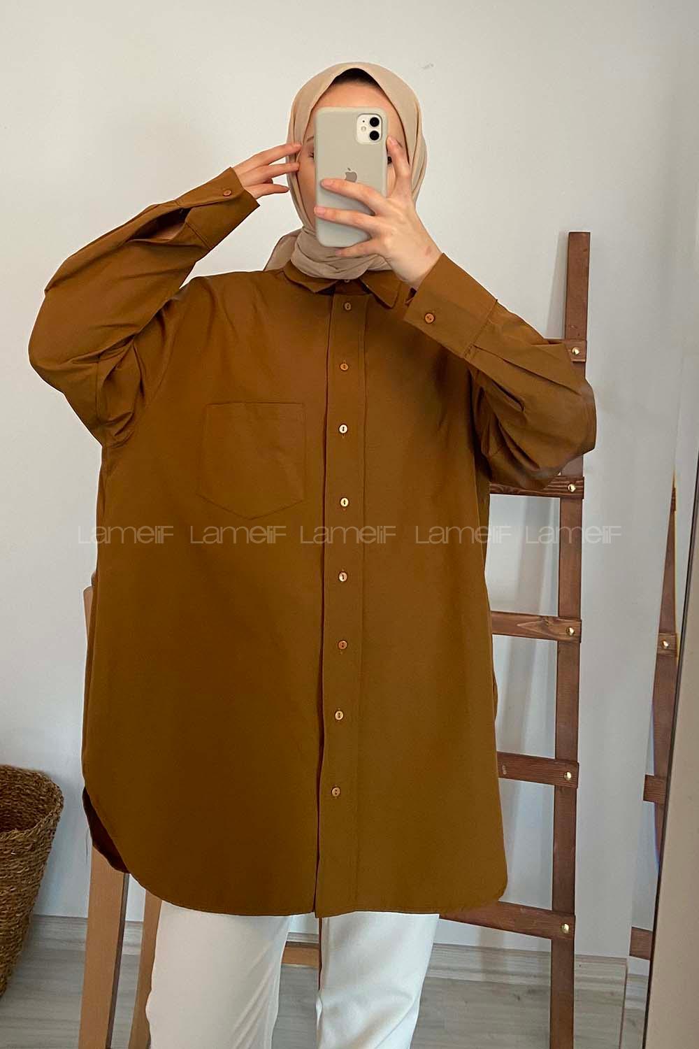 Modalamelif Tek Cepli Oversize Gömlek Taba