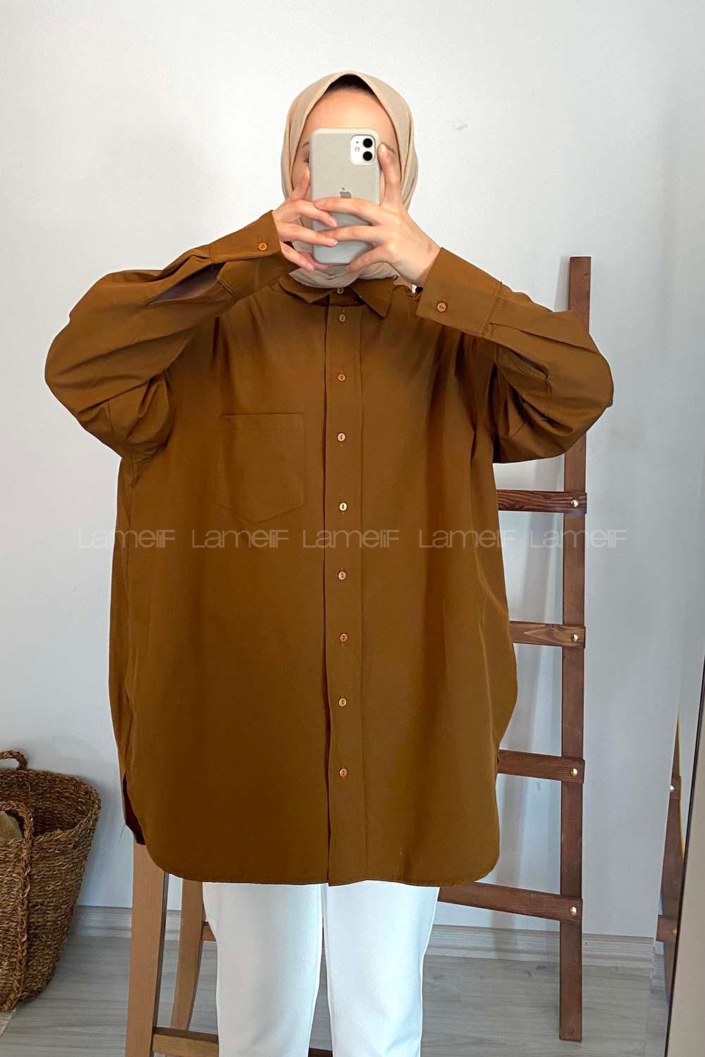 Modalamelif Tek Cepli Oversize Gömlek Taba