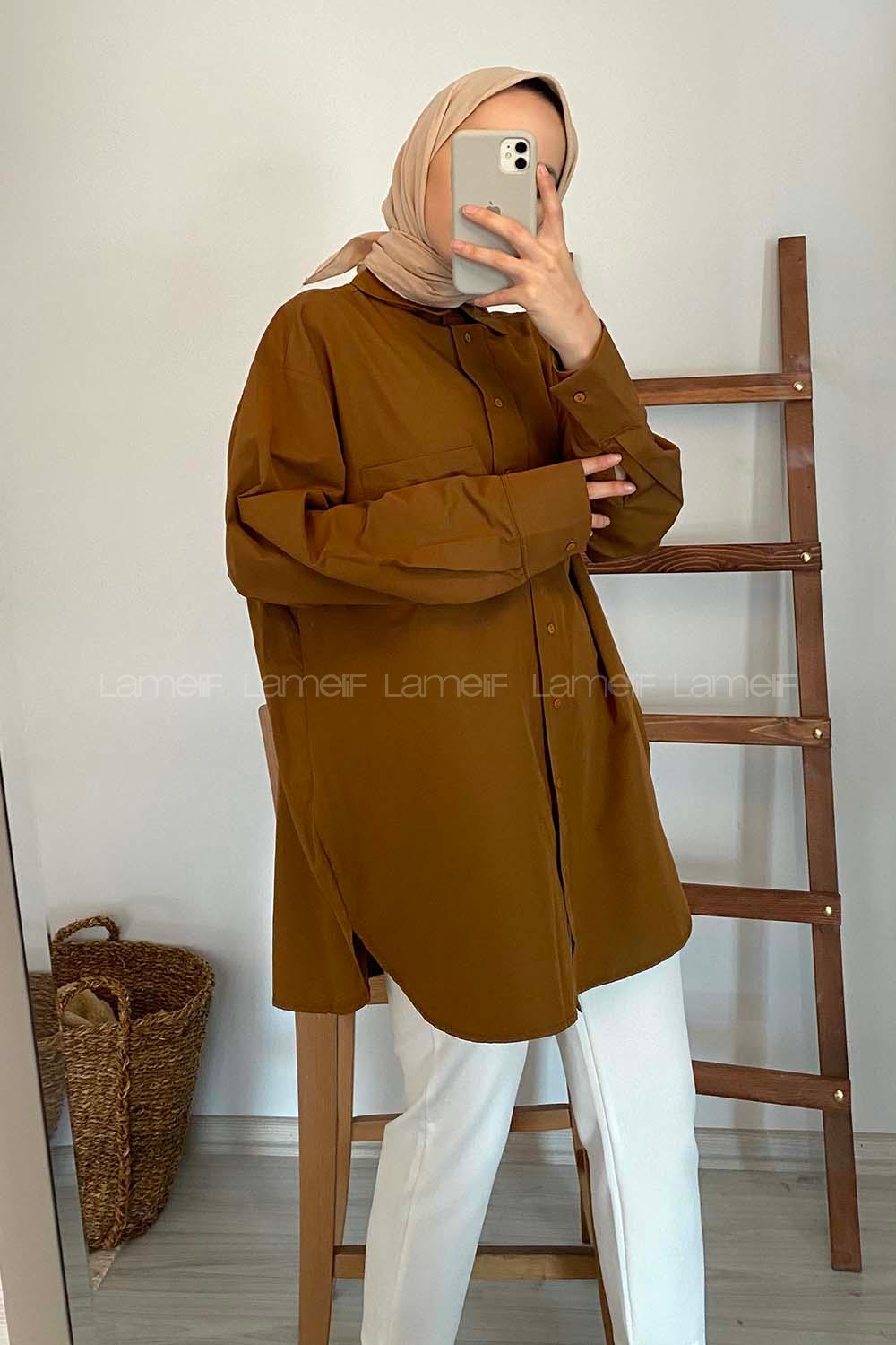 Modalamelif Tek Cepli Oversize Gömlek Taba