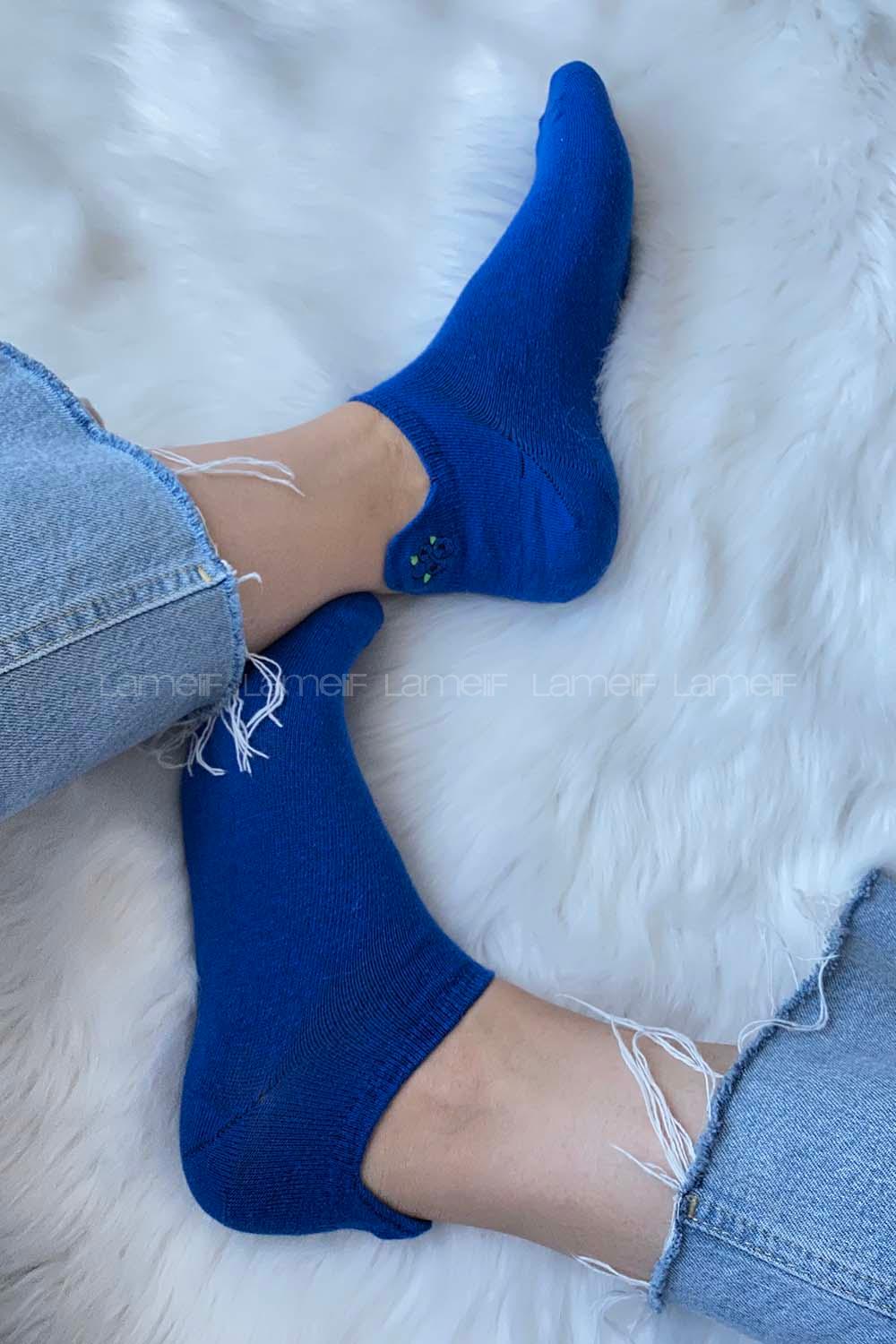 Modalamelif Yaban Mersini İşlemeli Patik Çorap Sarı