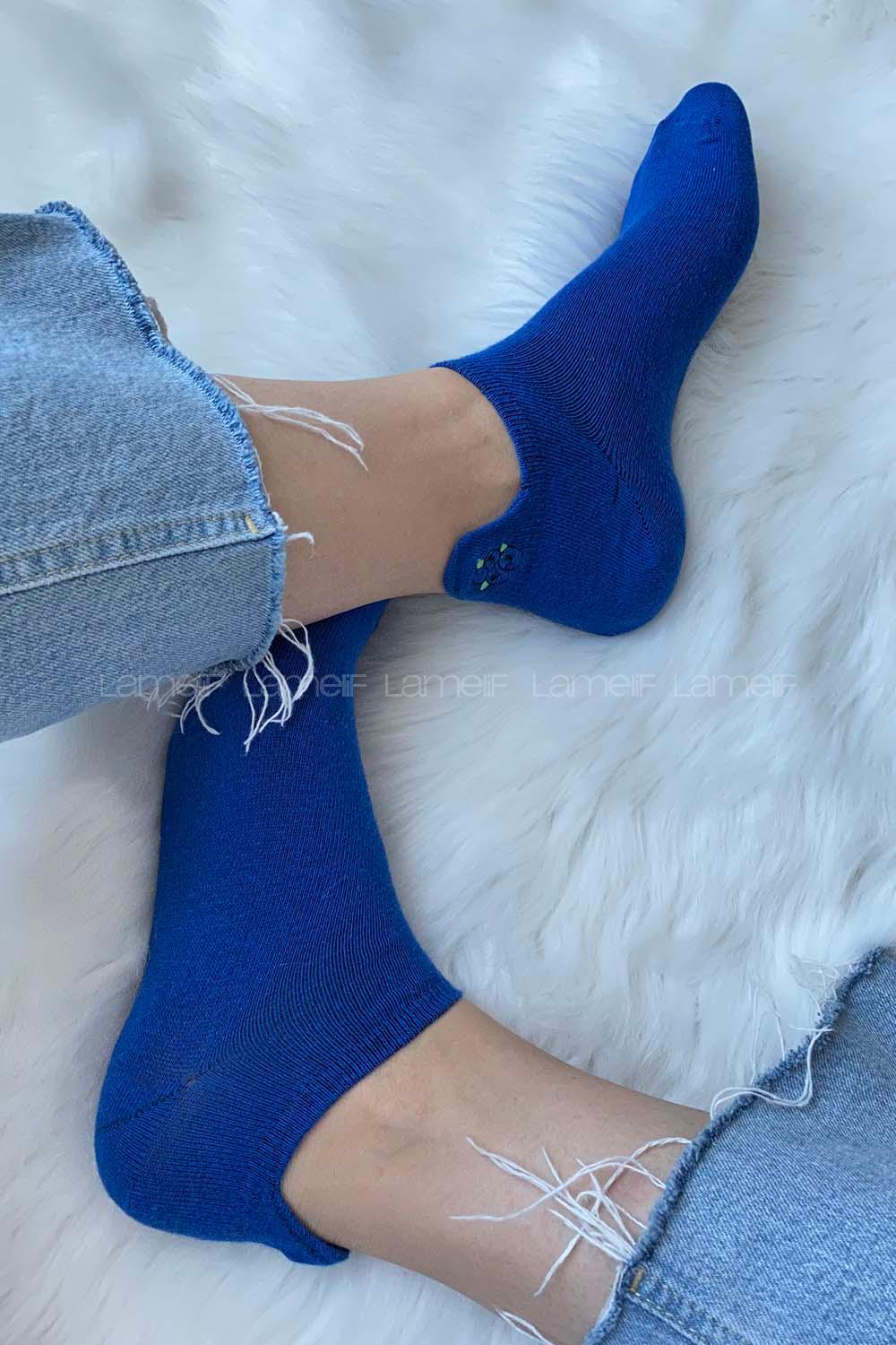 Modalamelif Yaban Mersini İşlemeli Patik Çorap Sarı