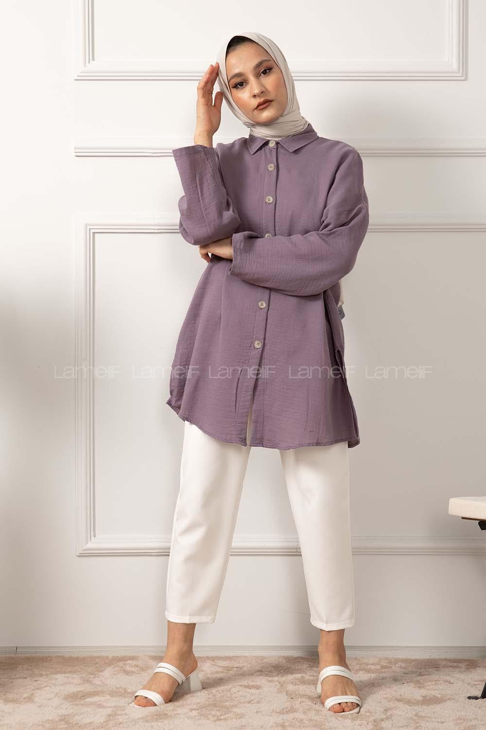 Modalamelif Yan Yırtmaçlı Gömlek Lila