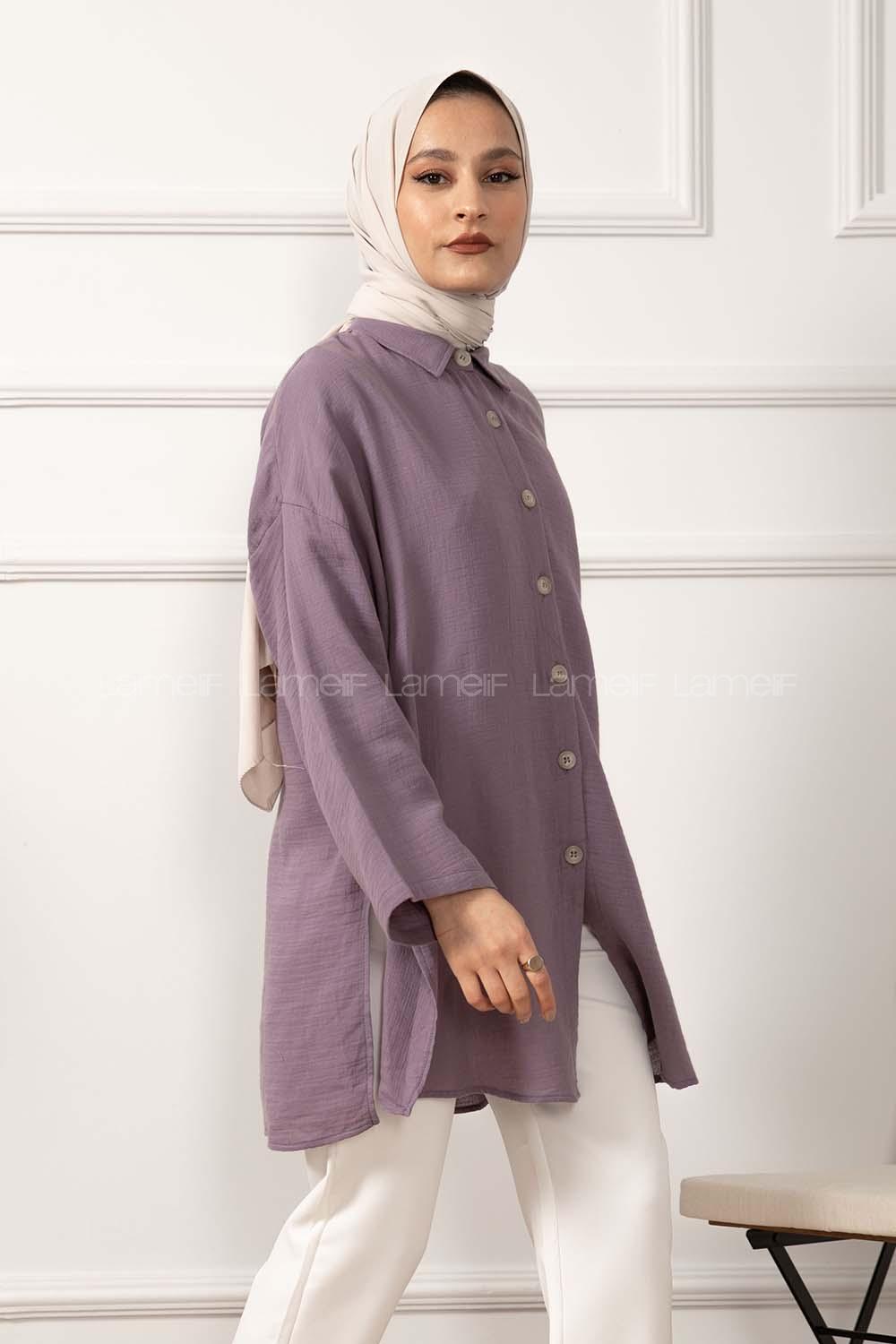 Modalamelif Yan Yırtmaçlı Gömlek Lila