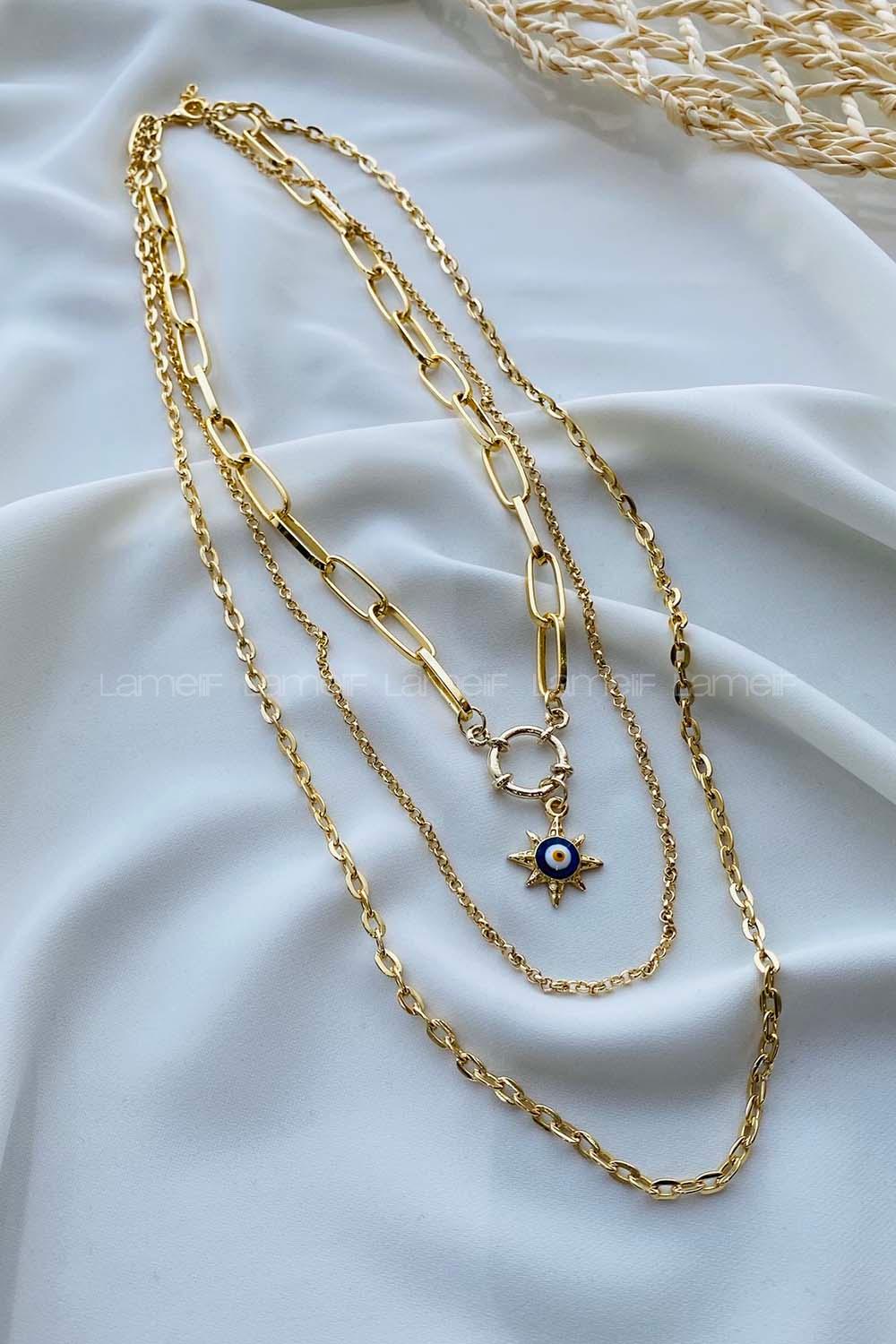 Lamelif 3lü Güneş Nazar Kolye