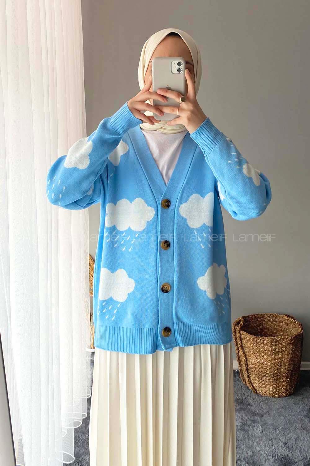 Modalamelif Bulut Desen Hırka Açık Mavi