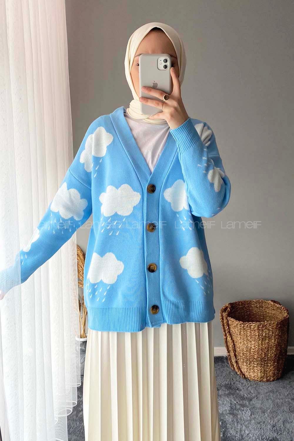 Modalamelif Bulut Desen Hırka Açık Mavi