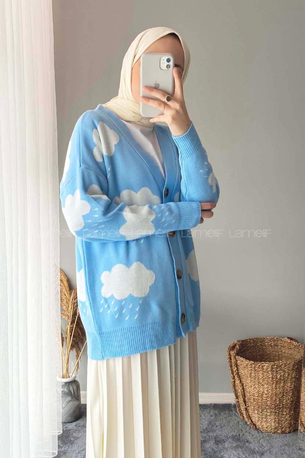 Modalamelif Bulut Desen Hırka Açık Mavi