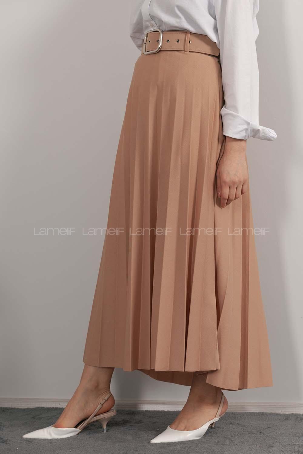 Modalamelif Geniş Kemerli Mira Etek Vizonrengi