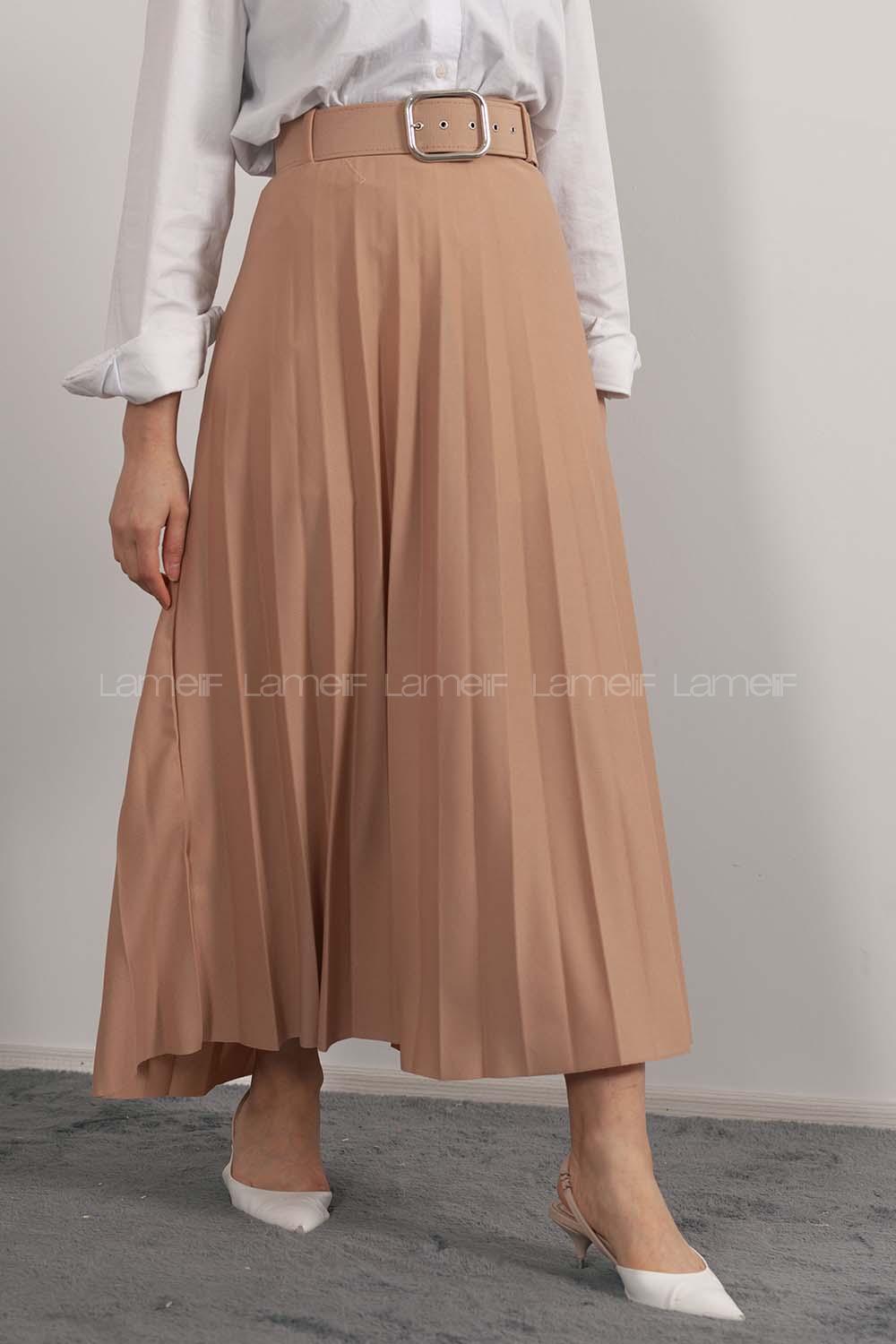 Modalamelif Geniş Kemerli Mira Etek Vizonrengi