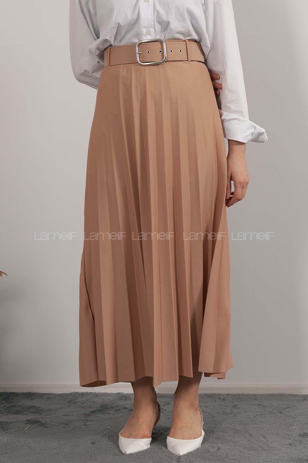 Modalamelif Geniş Kemerli Mira Etek Vizonrengi