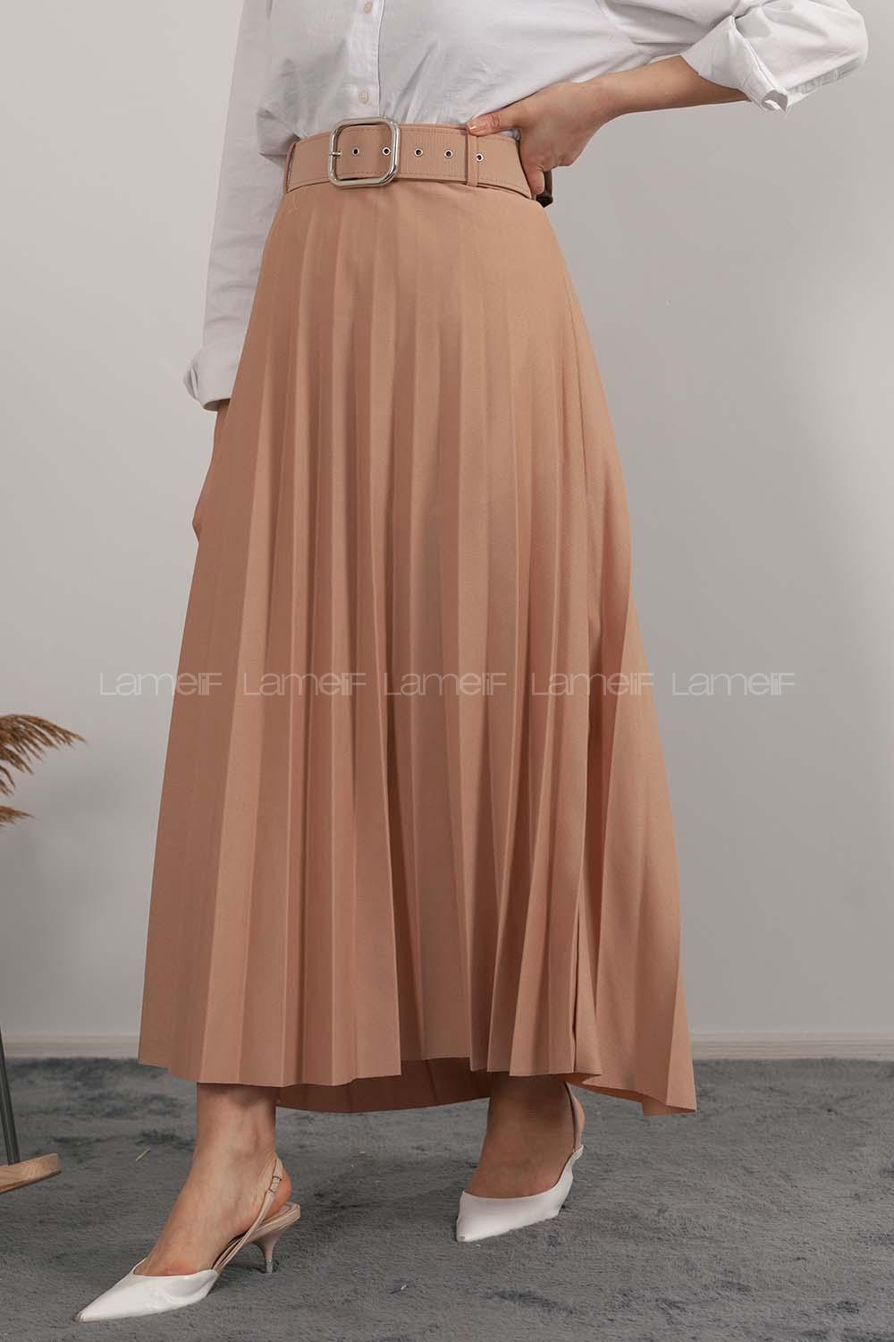 Modalamelif Geniş Kemerli Mira Etek Vizonrengi