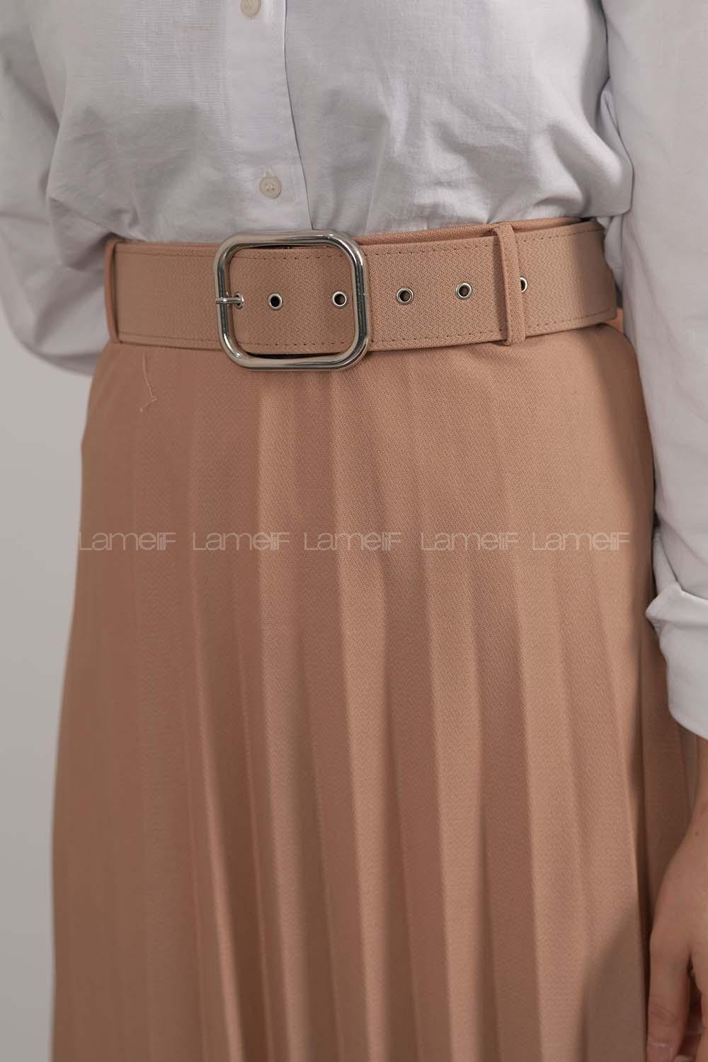 Modalamelif Geniş Kemerli Mira Etek Vizonrengi