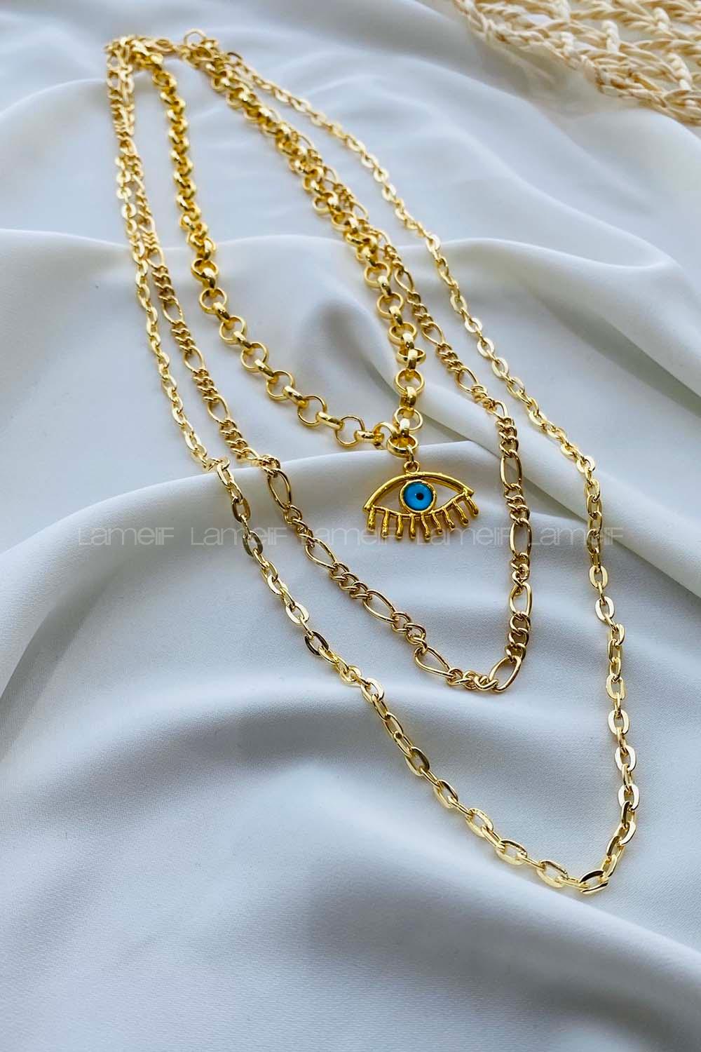Modalamelif Göz Nazar 3lü Zincir Kolye