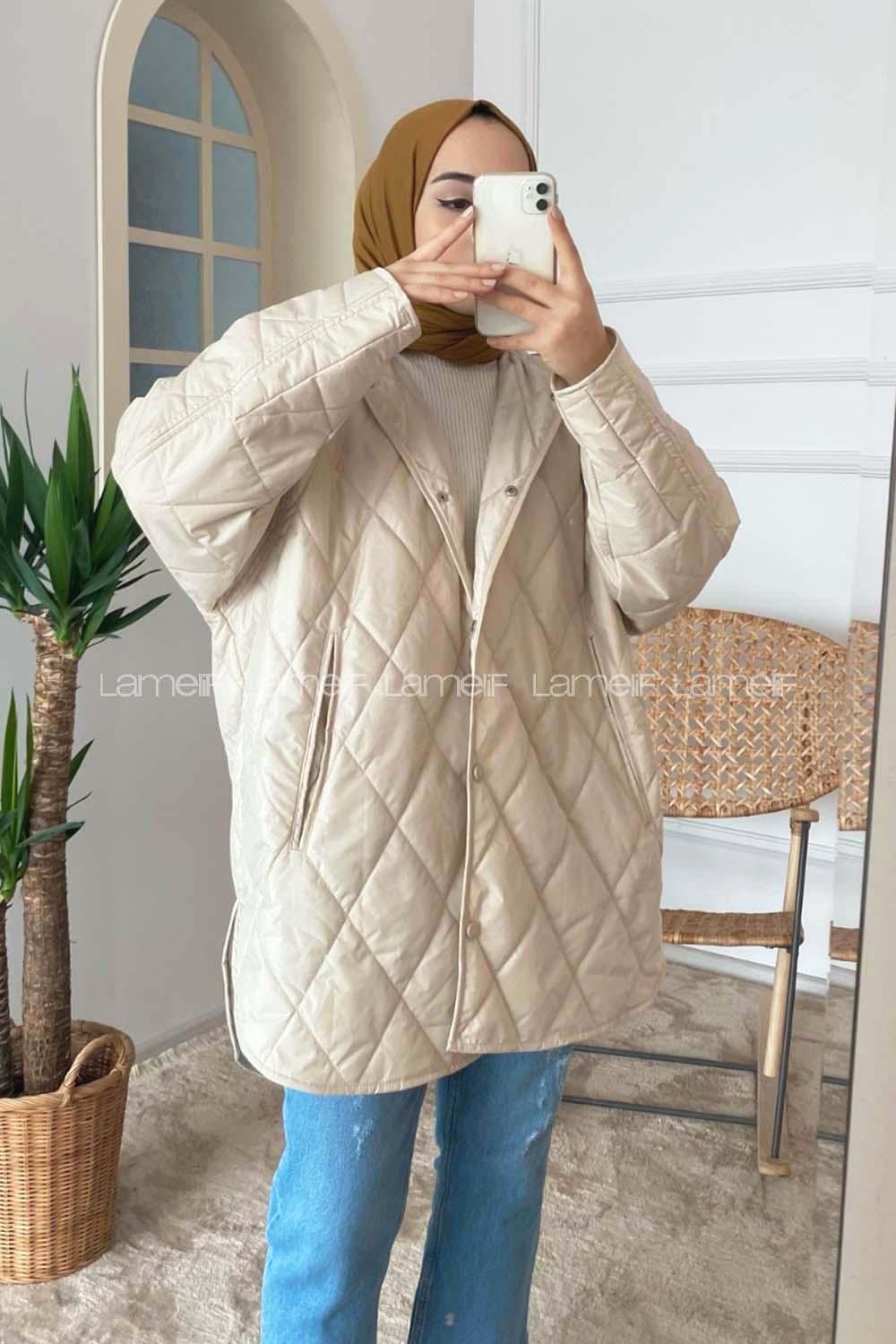 Modalamelif Önü Çıtçıt Düğmeli Mont Bej