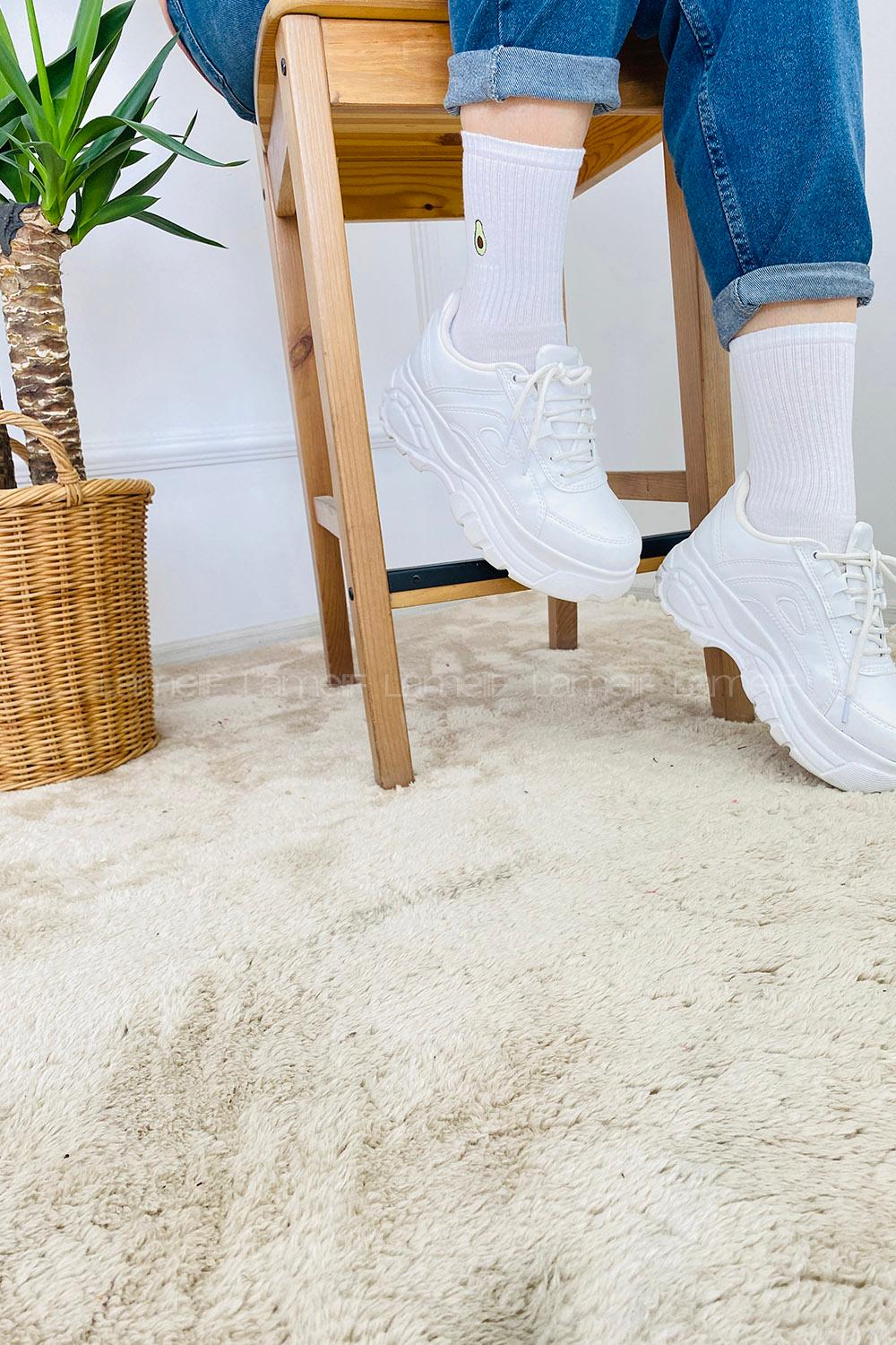 Modalamelif Avakado Nakış İşlemeli Çorap Beyaz