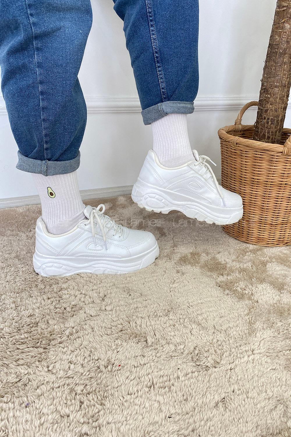 Modalamelif Avakado Nakış İşlemeli Çorap Beyaz