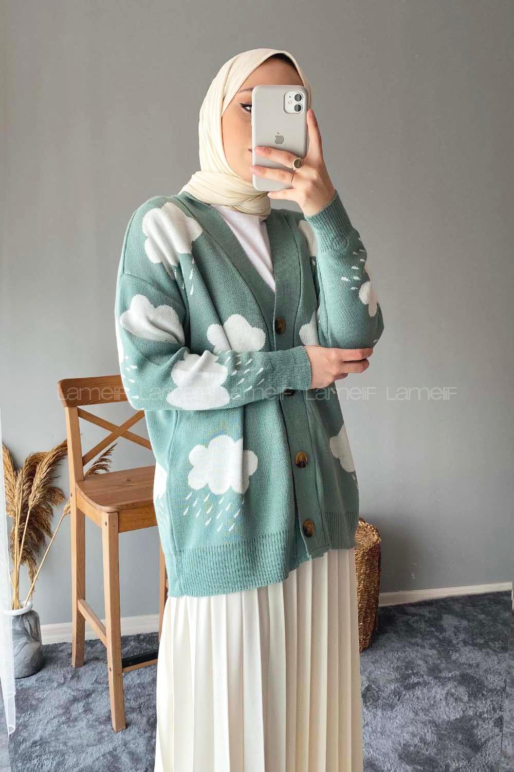 Modalamelif Bulut Desen Hırka Çağla