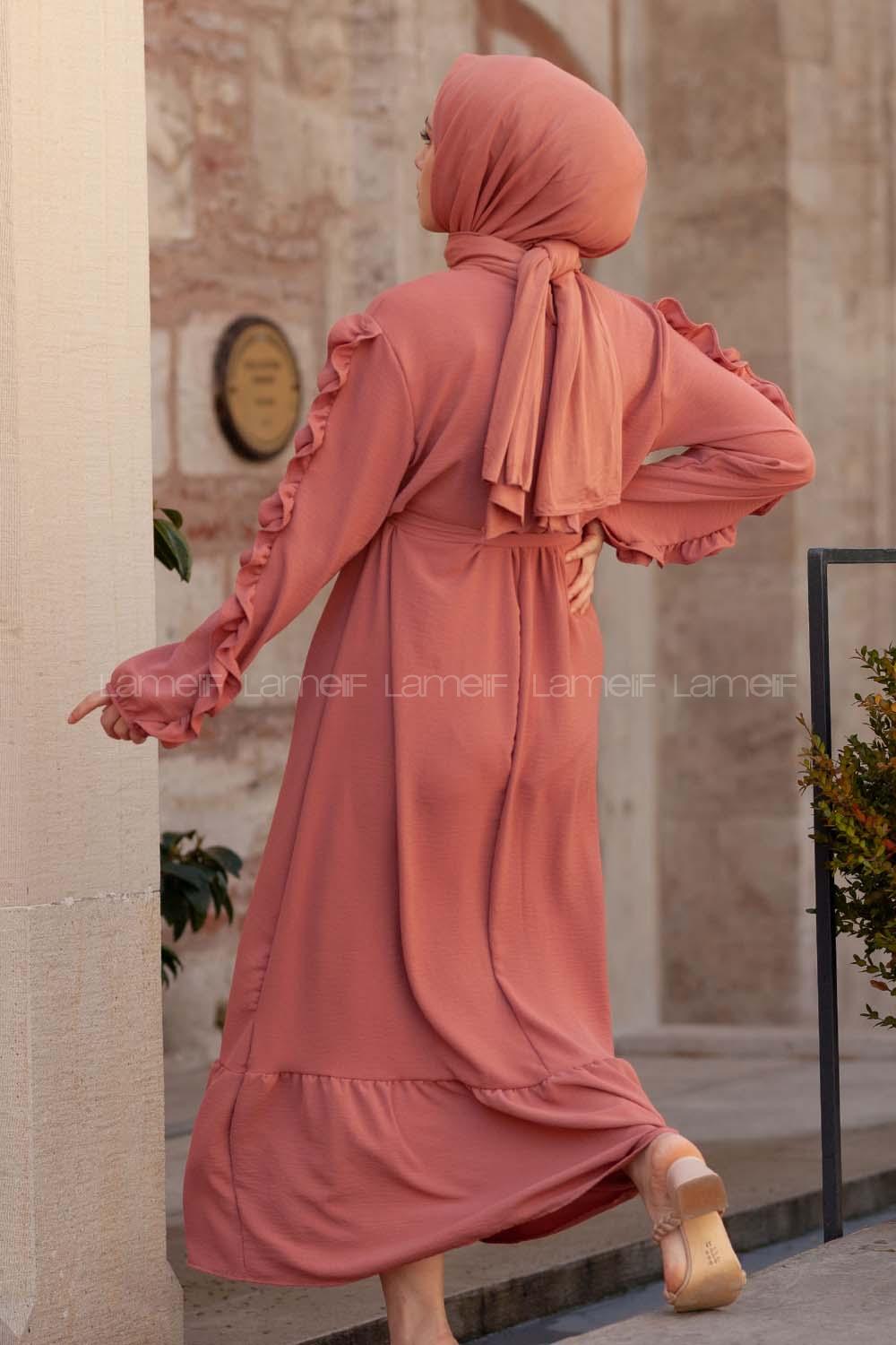 Modalamelif Kol Fırfırli Elbise Gül