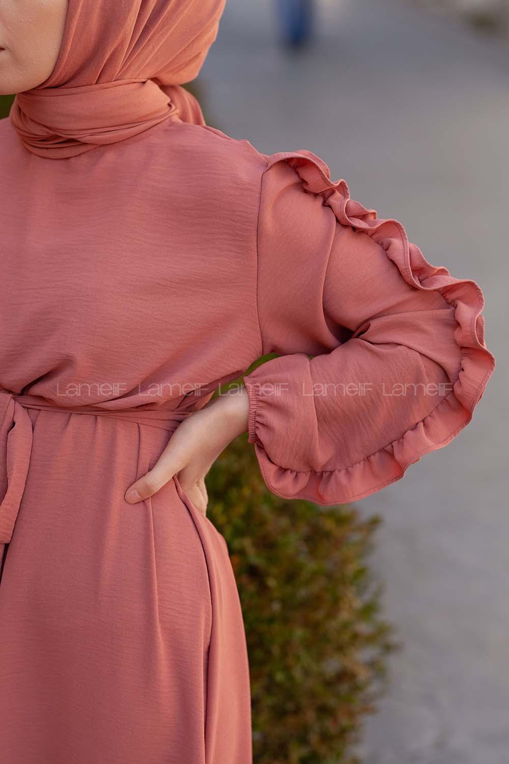 Modalamelif Kol Fırfırli Elbise Gül