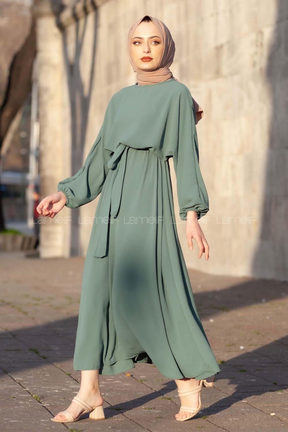 Modalamelif Yarasa Kol Prenses Elbise Pastel Yeşili