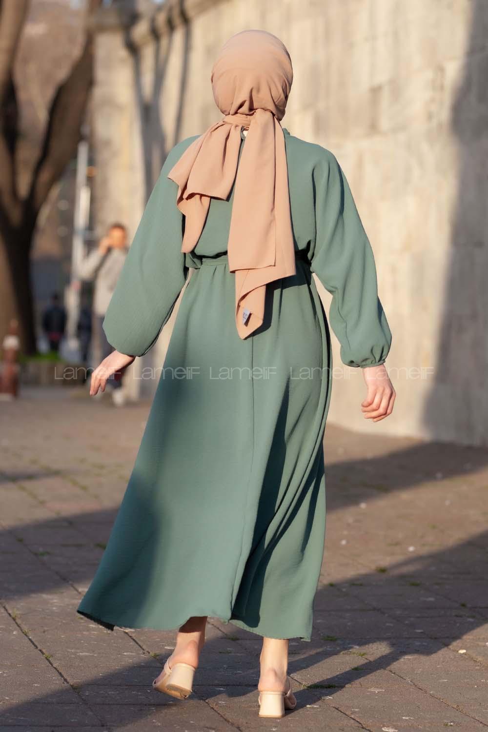 Modalamelif Yarasa Kol Prenses Elbise Pastel Yeşili