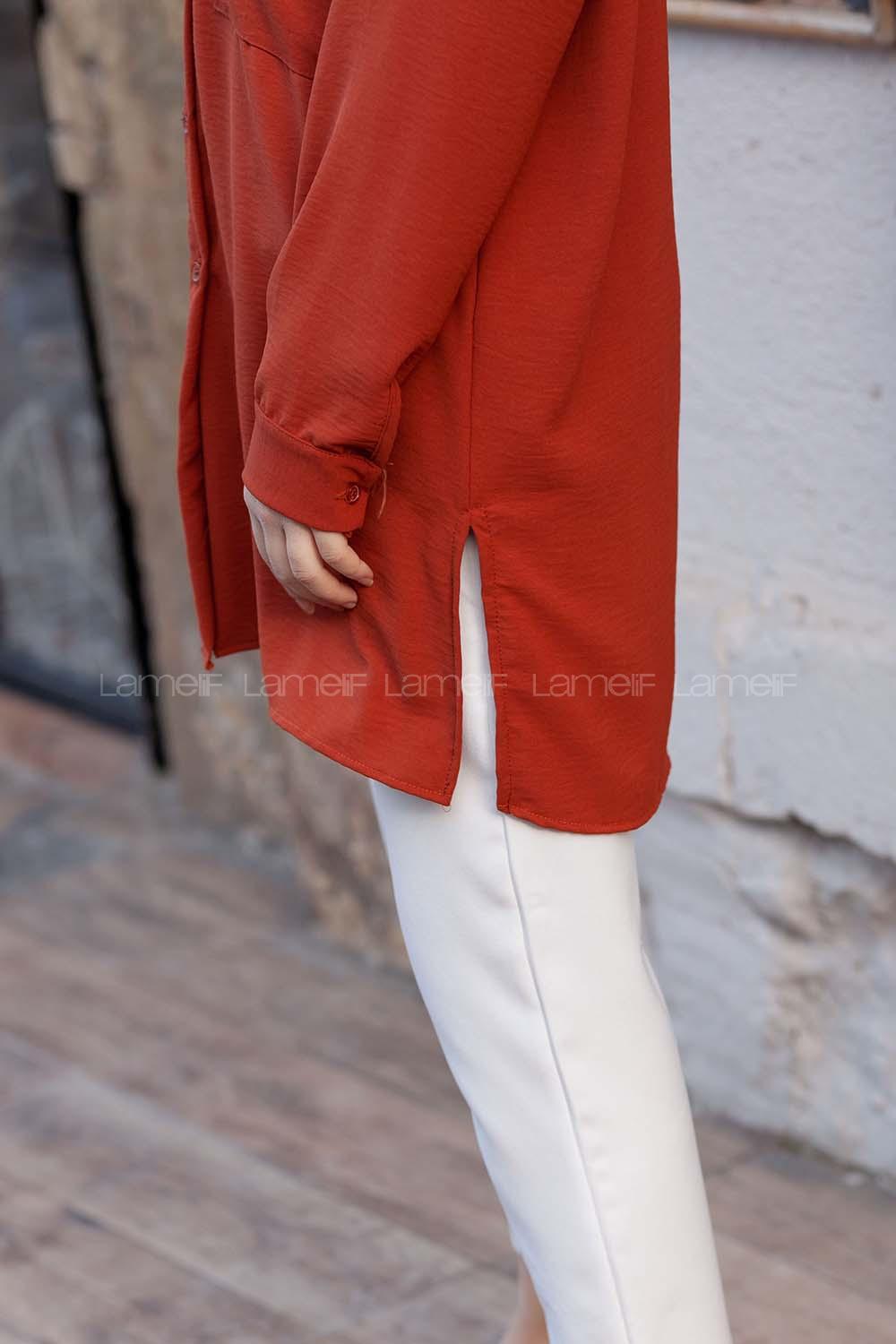 Modalamelif Yırtmaçlı Efil Gömlek Taba