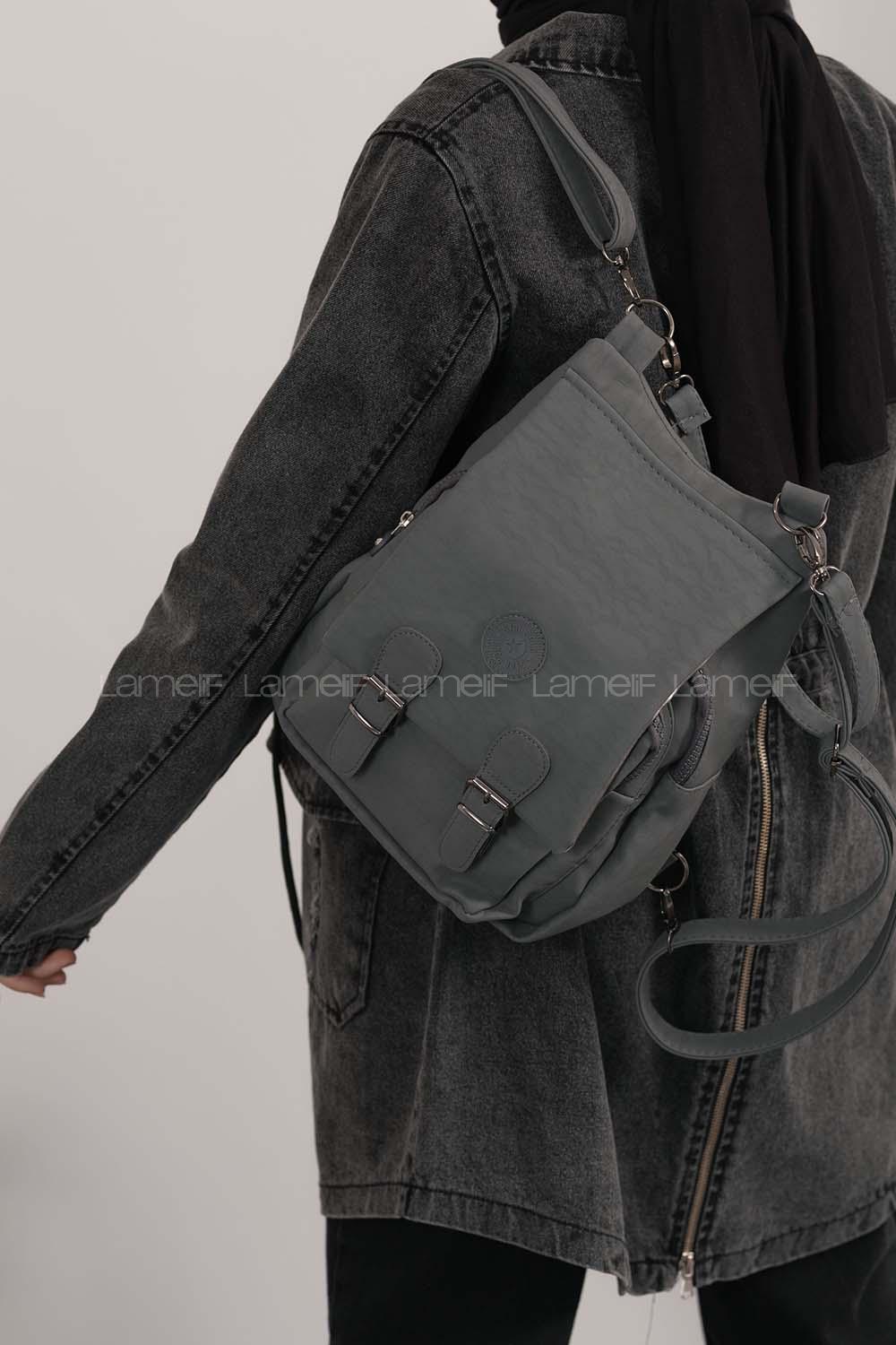 Gray Buckle Skin Hand Bag Bag