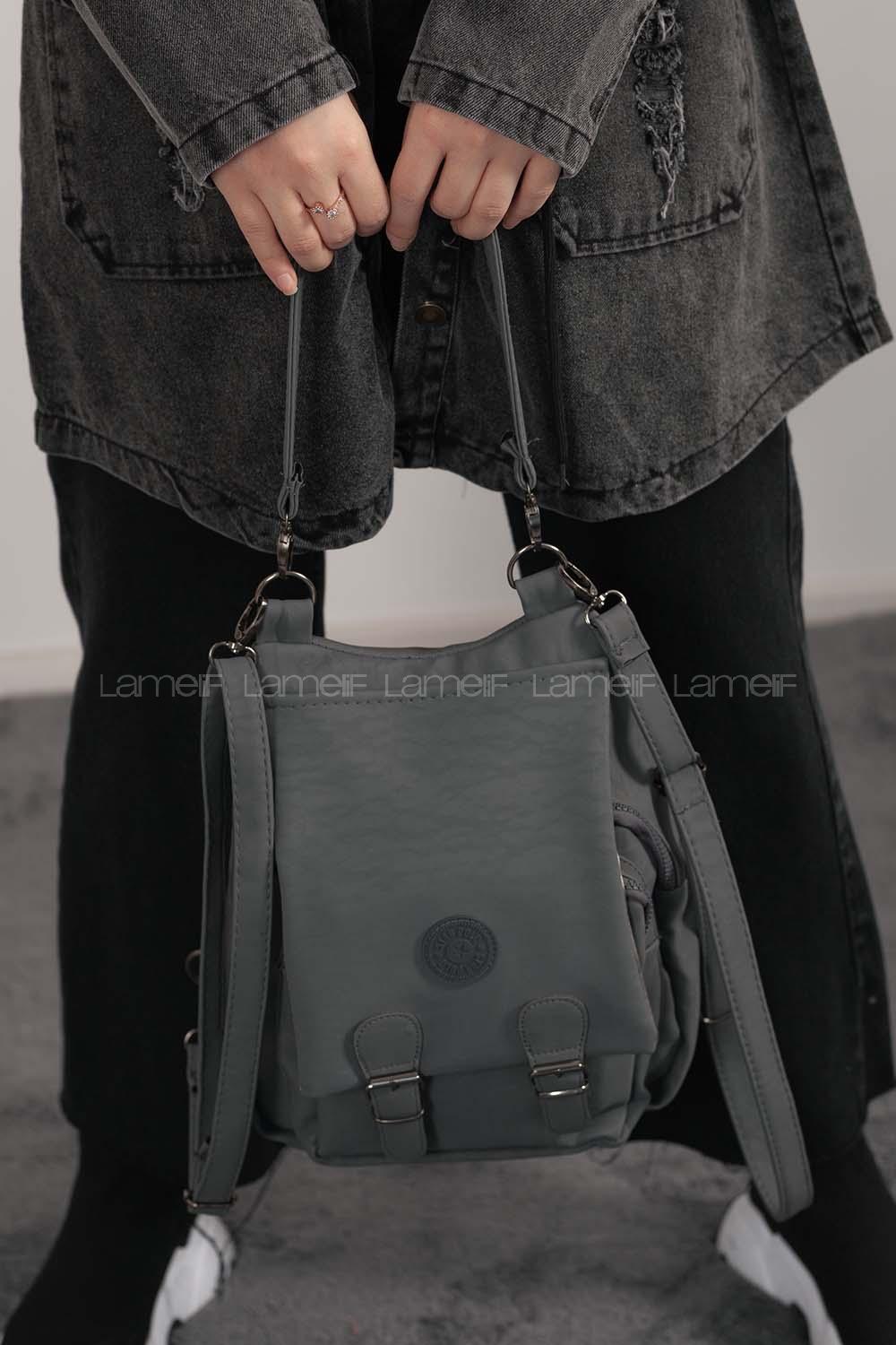 Gray Buckle Skin Hand Bag Bag
