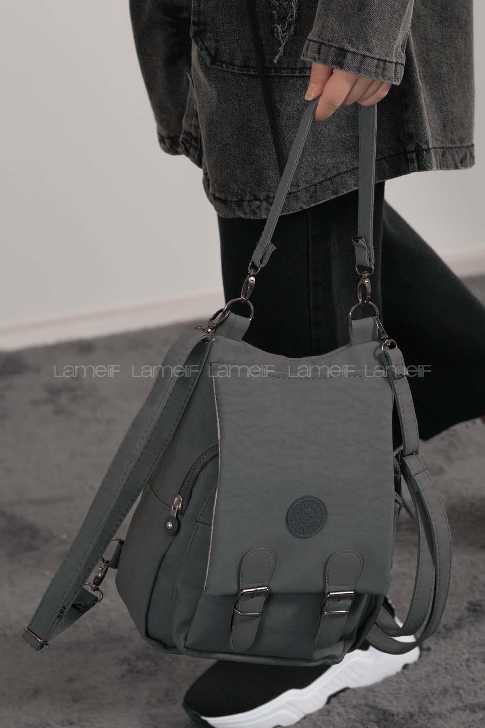 Gray Buckle Skin Hand Bag Bag