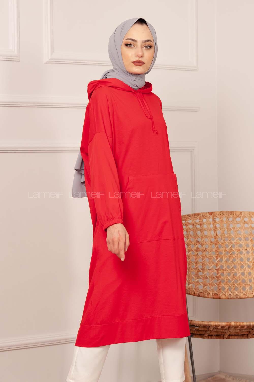 Modalamelif Cepli Kapşonlu Tunik Kırmızı