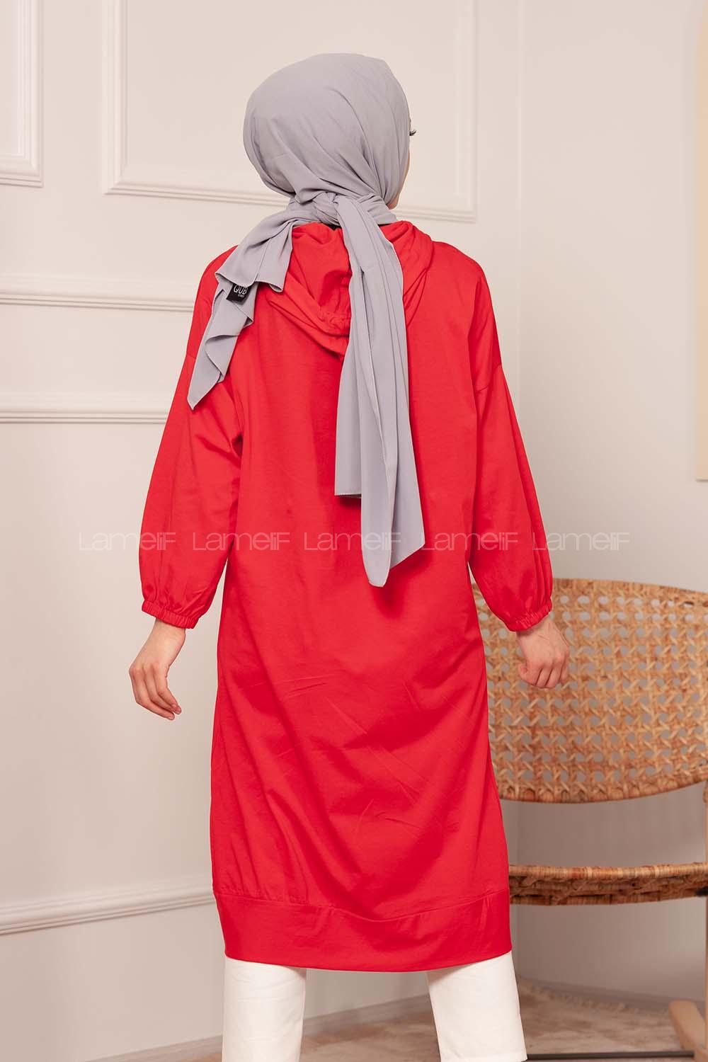 Modalamelif Cepli Kapşonlu Tunik Kırmızı