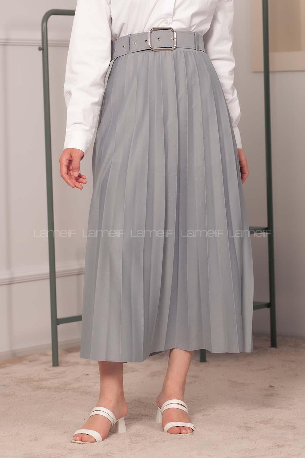 Modalamelif Geniş Kemerli Mira Etek Gri